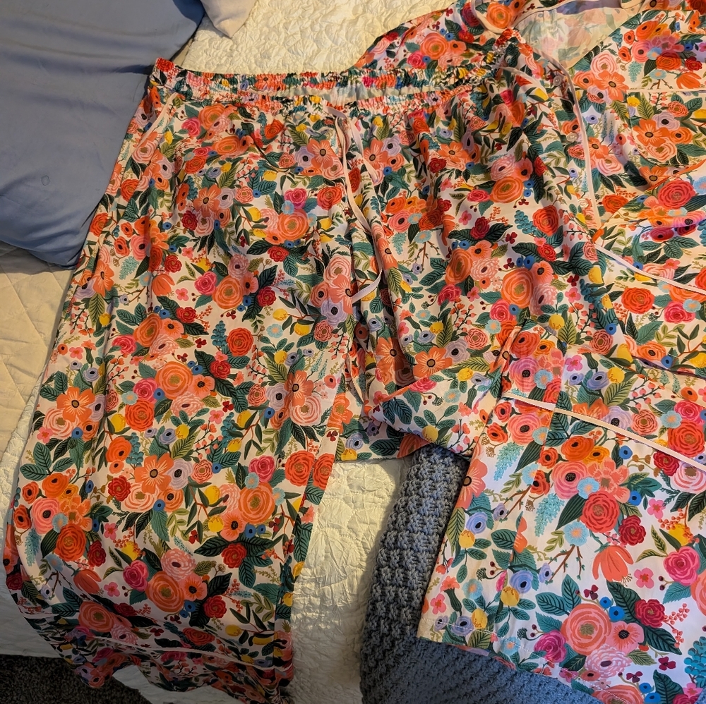 Summersalt X Rifle Paper Company Garden Party Cloud 9 silky Pajama set guc 2xl